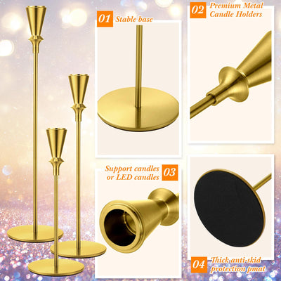 Tioncy 30 Pcs Gold Candlestick Holder Gold Taper Candle Holder Bulks Metal Candle Stick Holder for Christmas Wedding Party Anniversary Table Centerpiece Fit 0.75 Inch Thick Candle, 8.7'', 10.6'', 13''