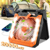 20000mAh Solar Battery Operated Fan for Camping, 3 Speeds Folding Timable Rechargeable Desk Fan with LED & SOS Strobe Light, Hangable USB Charger Port Camping Fan Power Bank for Home Office Travel