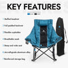 Dowinx Oversized Rocking Camping Chair, Fully Padded Patio Chair with Side Pocket and Carry Bag, High Back Portable Lawn Recliner with Headrest, Support 300 lbs, Blue