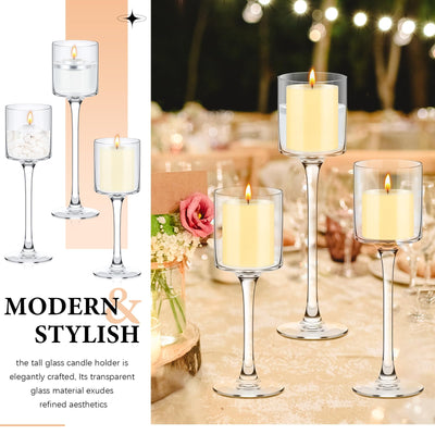 Yaomiao 36 Pcs Tall Glass Candle Holder Clear Tea Light Candle Holders Floating Candle Holder for Wedding Party Dining Bathroom Table Centerpiece Pillar Candles Settings, 3 Sizes