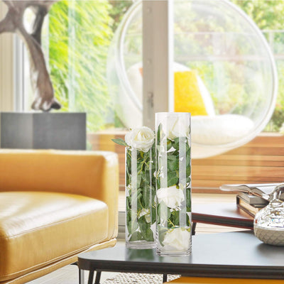 WGVI Quality Thick Weighted Clear Cylinder Glass Vases, 4" W x 8" H, Multiple Size Choices Glass Flower Vase Centerpieces | Hurricane Floating Candle Holder Vase, 18 Pcs