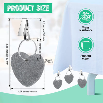 48 Pieces Tablecloth Weights Hangers Heart Stone Table Cloth Weights Tablecloth Clips for Outdoor Tables Heavy Curtain Weights Table Cover Clips with Stainless Steel Clips for Picnic (Light Gray)