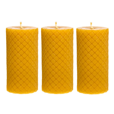 Alternative Imagination 100% Pure Beeswax Diamond Pillar Candles (2x4 Inch), 3 Pack, 20 Hour Burn Time, Hand-Poured (Yellow)