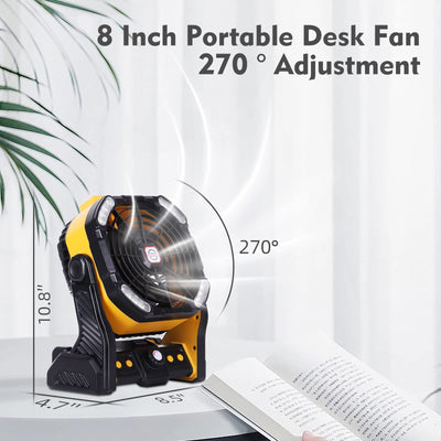 RUNTOP Camping Fan,Beach fan Rechargeable Portable Camping Fan Portable fan Battery Operated Fan, usb Fan with Hook 2 Blades Table Fan,Camping Fans for Tents, Outdoor Fan 270°Rotation, Timer Funtion