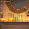 NUPTIO Candle Lantern for Wedding Centerpiece: 18 Pcs Clear Hurricane Glass Pillar Candles Holder with Gold Frame Bulk Decorative Candle Lanterns for Christmas Dining Table Decor 8.1 & 6.5 & 4.7 inch