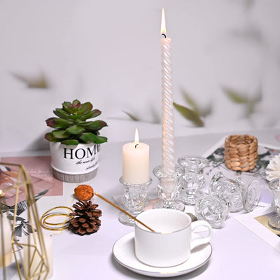 Set of 24 Glass Taper Candle Holders, 2.5 Inches Candlestick Holders Bulk - Clear Thick Glass Candle Holder for Rustic Wedding Centerpieces, Party Supplies, Festival Decoration