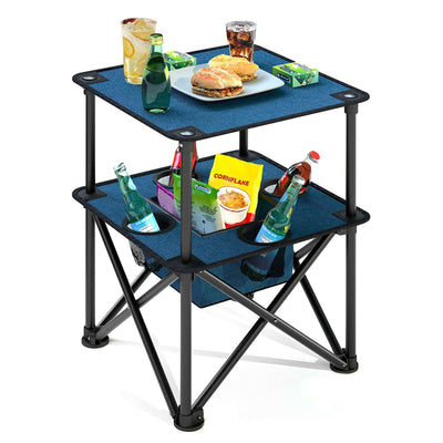 ARMOR CASTLE Folding Camping Table, Portable Outdoor Picnic Table, Lightweight Square Camp Table with Built-in 4 Cup Holders Food Basket and Travel Bag for Barbeque Beach Camping and Tailgate Blue