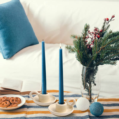 DOITOOL 2Pcs Ceramic Candlestick Holder, Taper Candle Holder with Handle, Nordic Style Candlelight Stand Desktop Ornament (Beige) (Beige)