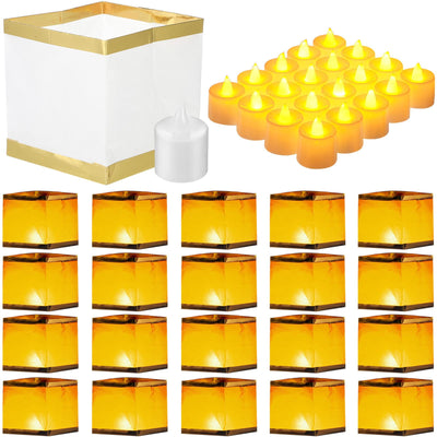 Mudder 20 Pack 5.9 Inch Square Paper Floating Lanterns with LED Tea Lights Candles for Wishing Praying Blessing Wedding Festival Event Party Memorial Pool Patio Side Decoration