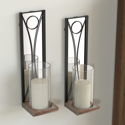 J JACKCUBE DESIGN Wall Candle Holder Sconces Set of 2 Hanging Floating Metal and Acrylic Mirror Wall Mounted Pillar Candleholders Décor with Glass Inserts, for Living, Dining Room, Fireplace - MK677A