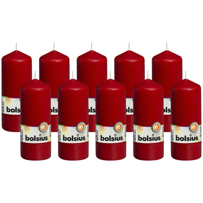 BOLSIUS 10 Red Pillar Candles - 2.25 x 6 Inches - Premium European Quality - Individually Wrapped - 42 Hours Burn Time - Dripless Smokeless Unscented Dinner, Wedding, Party, & Restaurant Candles