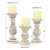 Deco 79 Mango Wood Turned Style Pillar Candle Holder with Distressed Finish, Set of 3, 6", 8", 10"H, Cream