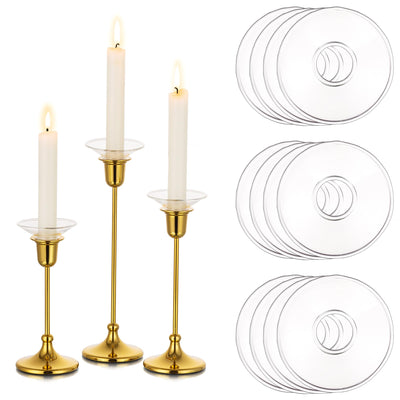 Glasseam Candle Drip Protectors for Candle Stick Candle Holder, Clear Glass Bobeches for Candlesticks Set of 12, Round Wax Catchers for Candles, Taper Candle Holders for Table Centerpiece Wedding