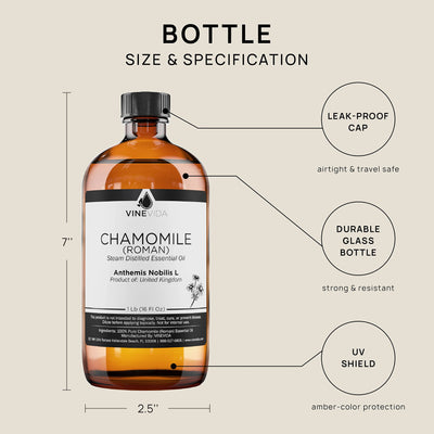 VINEVIDA Chamomile Roman Essential Oil 16 oz - Pure, Undiluted Chamomile Oil for DIY Candle Scents and Soap Making - Safe for Skin Topical Use