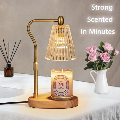 Imenlox Dimmable Candle Warmer Lamp with Timer, Electric Melting Lamps for Jar Candles, Wax Melt Warmers with 2 * 50W Bulbs for Home Bedroom Decor (Wooden Base)