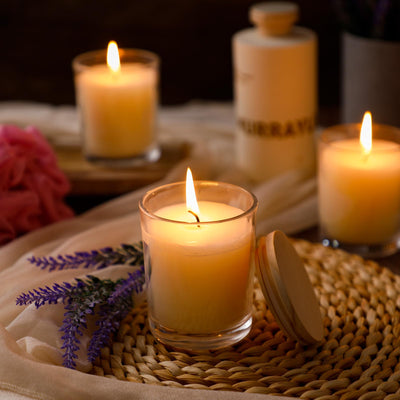 Yungyan 24 Pcs Lavender Scented Candles for Home 6 oz Glass Jar Candle with Bamboo Lids Soy Wax Stress Relief Aromatherapy Candles Gifts for Christmas Birthday Wedding Baby Shower Party Favors