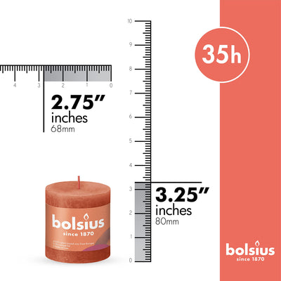 BOLSIUS 4 Pack Orange Rustic Pillar Candles - 2.75 X 3.25 Inches - Premium European Quality - Includes Natural Plant-Based Wax - Unscented Dripless Smokeless 35 Hour Party and Wedding Candles