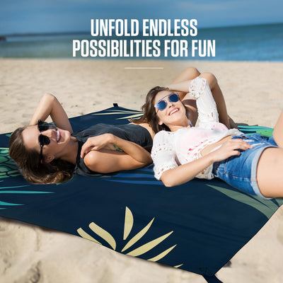VENTURE 4TH Family-Size Beach Blanket: Sandproof, Waterproof, Lightweight & Compact. Includes Stakes and Carry Bag. 7x8 feet XL Navy Turtle