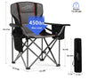 FAIR WIND Oversized Fully Padded Camping Chair with Lumbar Support, Heavy Duty Quad Fold Chair with Cooler Bag, Support 450 LBS, Black