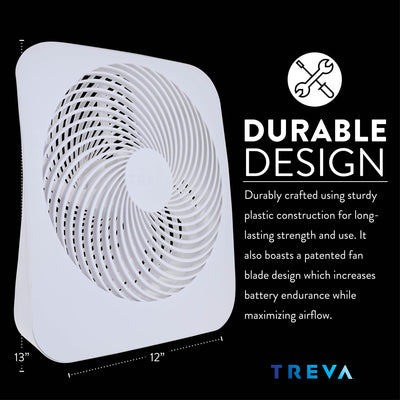 Treva 10-Inch Portable Fan, Powered by Battery and/or AC Adapter - Desk Fan Air Circulating with 2 Cooling Speeds, Personal Fan and Travel Fan for all your needs