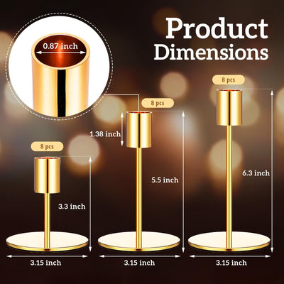 Candle Holders Set Matte Candlesticks Holders Decorative Taper Candle Holders Modern Metal Candelabras for Wedding Dinning Anniversary Home Xmas Party Decor Table Centerpiece (Gold, 24 Pcs)
