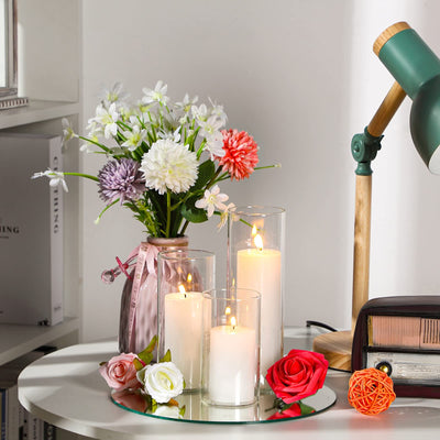 Shihanee White Pillar Candles and Glass Cylinder Vases Clear Cylinder Candle Holders for Slim Pillar Candles Wedding Decoration(6 Sets)