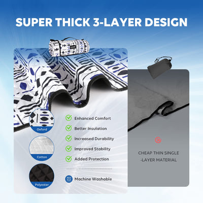 ZAZE Picnic Blankets Beach Blanket with Stakes, Thick 3-Layer Waterproof Sandproof 80*80 Oversized Mat, Foldable Extra Large Big, Machine Washable Accessories for Outdoor Camping Park Gift(Black Blue)