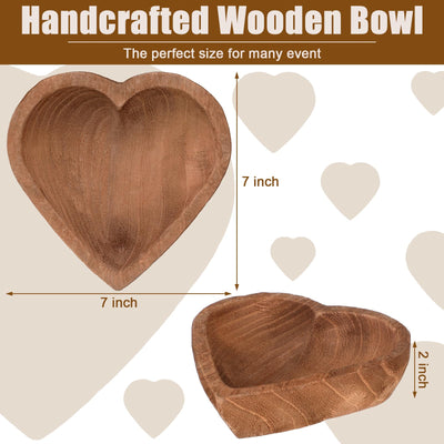 Tioncy 10 Pcs Wooden Dough Bowls Wood Heart Shaped Bowl Heart Dough Bowl Bulk Farmhouse Dough Bowl Candles Decoration for Home Dining Holding Candles Making Bread Dough Fruits Table Supplies, 7 Inch