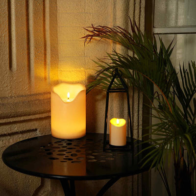 Homemory 6" x 8" Extra Large Outdoor Waterproof Candle with Auto 6-Hour Timer, Big Flameless Candle, Extra Wide and Tall Pillar Candle Battery Operated, White Plastic Made, Long Last for Months