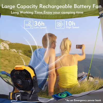 RUNTOP Camping Fan,Beach fan Rechargeable Portable Camping Fan Portable fan Battery Operated Fan, usb Fan with Hook 2 Blades Table Fan,Camping Fans for Tents, Outdoor Fan 270°Rotation, Timer Funtion