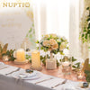 NUPTIO Hurricane Glass Candle Holders: Clear Round Cylinder Vases with Wood Plate Base for Pillar Floating Candles Set of 2 Wooden Hurricanes Vase Pillars Holder for Wedding Party Table Centerpiece