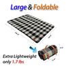 59" x 69" Portable Picnic Blanket, 3 Layer Soft Fleece Blanket for the Beach or Camping on Grass, Waterproof, Sandproof, Black and Gray Checkered