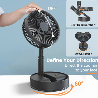 zoolb 7200mAh Battery Operated Fan, Portable Foldaway Fan, Oscillating Fan with Remote Control, Height Adjustment Standing Fan, 4 Speeds USB Desk Fan for Travel, Camping, RV, Desk, Home, Outdoor