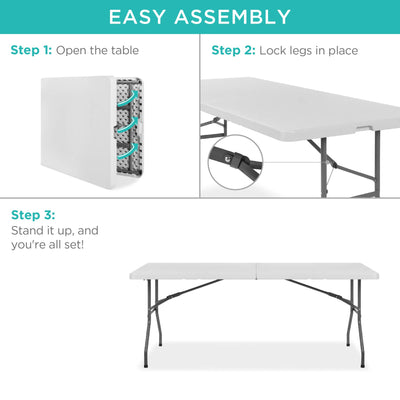 Best Choice Products 6ft Plastic Folding Table, Indoor Outdoor Heavy Duty Portable w/Handle, Lock for Picnic, Party, Camping - White