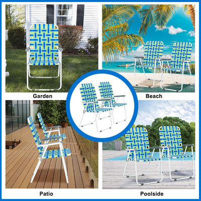 VINGLI Patio Lawn Webbed Folding Chairs Set of 2, Outdoor Beach Portable Lawn Chair Camping Chair Beach Chair for Yard, Garden (Blue, Classic)…