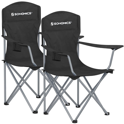 SONGMICS Set of 2 Folding Camping Chairs, Comfortable, Heavy Duty Structure, Max. Load Capacity 330 lb, Outdoor Chair with Cup Holder, for Camping, Garden, Fishing, Terrace, Black UGCB08BK