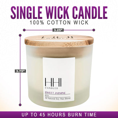Sweet Jasmine Candle | Scented Soy Candle | A Fresh Blend of Jasmine, Chamomile, and Cedar | Large Eight Ounce Single Wick Luxury Candle | Long Burn time | Bamboo Lid and Gift Box | HHI Candles