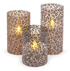 Mark Feldstein & Associates Wild Leopard Animal Print Flameless LED Glass Pillar Candles, Set of 3, 6 Inch