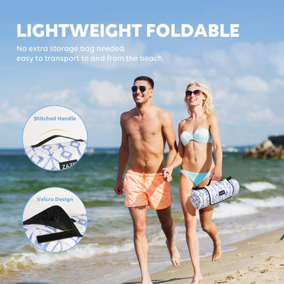 ZAZE Beach Blanket Picnic Blankets Waterproof Sandproof with Stakes, Thick 3-Layer 80 * 80 Oversized Mat, Extra Large Big Machine Washable, Foldable Accessories Outdoor Camping Park Gift(Blue White)