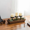 MyGift 3-Pillar Black Metal Candle Holder with Rustic Wood Tray and Handles, Tabletop/Mantel Centerpiece