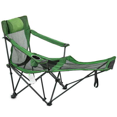 Happybuy Folding Camp Chair with Footrest Mesh, Lounge Chair with Cup Holder and Storage Bag, Reclining Folding Camp Chair for Camping Fishing and Other Outdoor Activities (Green)