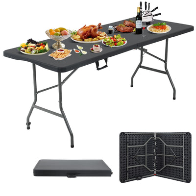 HKLGorg Folding Table 6 Ft Heavy Duty Fold Up Table Camping Working Table Indoor Outdoor Plastic Folding Table Utility Party Dining Table Easy to Assemble with Lock Function Black