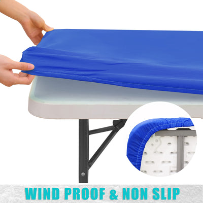 smiry Rectangle Tablecloth, Elastic Fitted Flannel Backed Vinyl Tablecloths for 6ft Folding Tables, Waterproof Wipeable Table Covers for Indoor, Outdoor, Picnic and Camping (Blue, 30"x72")