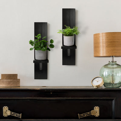 Wall Candle Sconces Set of 2, Decorative Wooden Candle Holder, Farmhouse Candle Sconce, Living Room Wall Decoration (Solid Black)