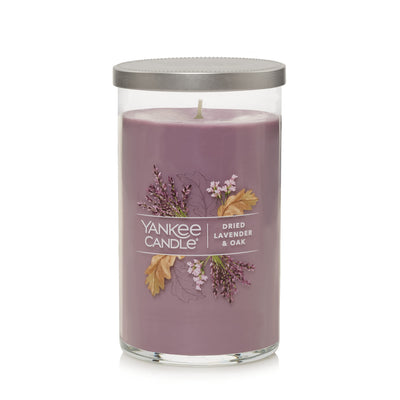 Yankee Candle Dried Lavender & Oak Signature Medium Pillar Candle - 14.25oz, Medium Purple - Soy Wax Blend, Metal Lid Coaster - Home & Kitchen Décor