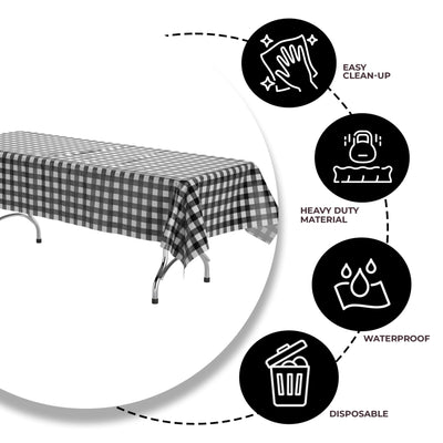Exquisite Picnic Table Cover - 12 Pack Premium Rectangle Plastic Tablecloth - Black & White Checkered BBQ Plastic Table Cover - Gingham Checkerboard Disposable Plastic Tablecloth 54" x 108" Rectangle