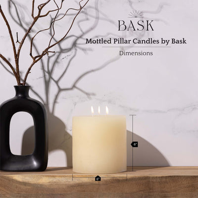 Bask Large Mottled Pillar Candles - Unscented - 6-Inch Diameter for Extra-Wide Holders - 3-Wick Candles for Home and Events - Ivory