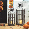 Glitzhome Farmhouse Wood Metal Large Decorative Lanterns Hanging Candle Lanterns Set of 2, Black (No Glass)