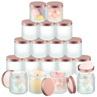 Tioncy 12 Pcs 4oz Frosted Empty Glass Candles Jars Containers with Rose Gold Lids 100ml Round Candle Making Jars Cosmetic Container Storage Jars Mason Canning Jar Food Storage for Powder Liquid