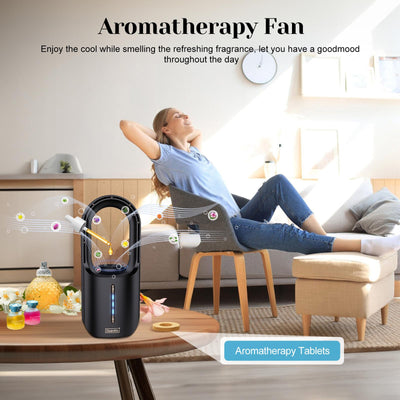 Desk Fan Bladeless,Desk Fans Small Quiet 11.8 Inch Small Fan,Personal Fan,Cooling Fan with 3 Wind Speed, LED Light,Desk Fan Small Quiet,Aromatherapy Fan,Table Fan for Home, Office, Bedroom